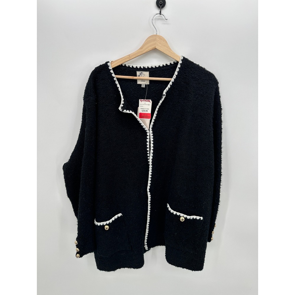 Sioni Womens Black Knit Cardigan Sweater Sz 2X Quiet Luxury Academia